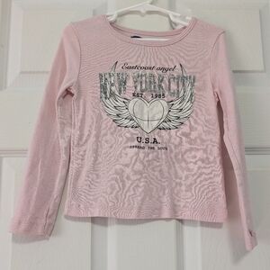 Limited Too Light Pink Long Sleeve Graphic Tee - New York City Heart & Wings 5T
